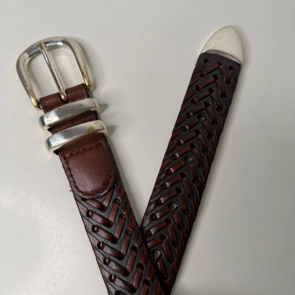 Unbranded Woven Belt Womens Brown Braided Leather Silver Buckle Boho 32/80